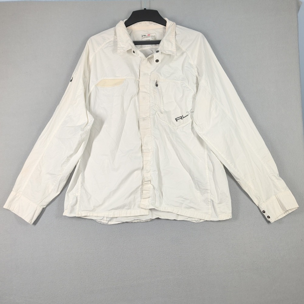 RLX Ralph Lauren Mens White Long Sleeve Zip Pocket‎ Performance Shirt XXL